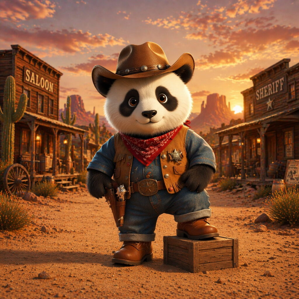 テンガロンハットでポーズキメてるパンダ