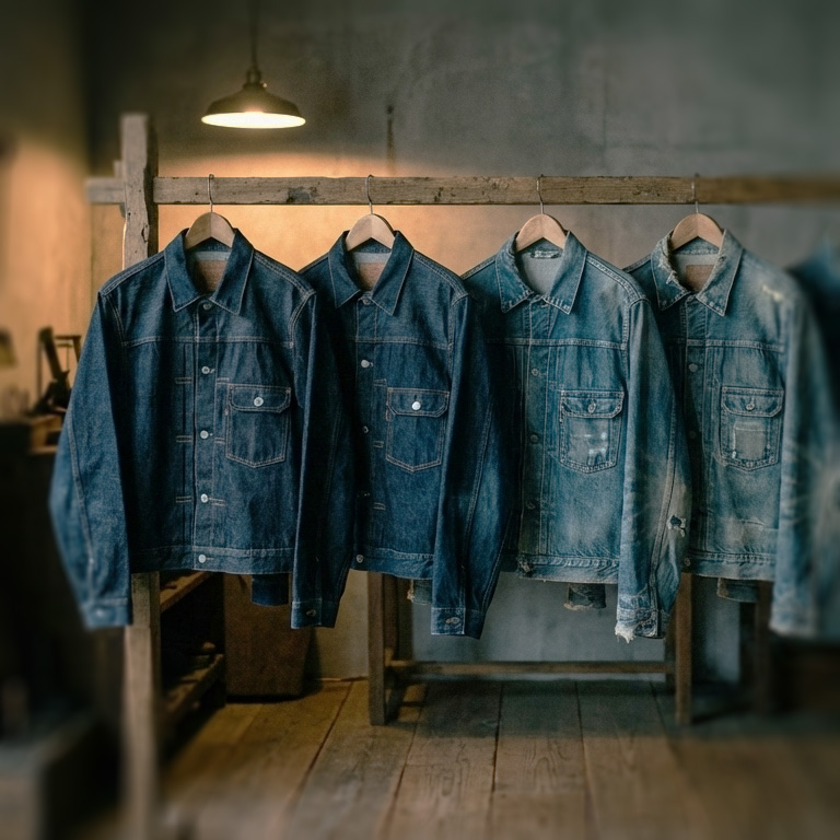 アメカジとは：新品から色落ちまで表情の異なるGジャンが並ぶ風景