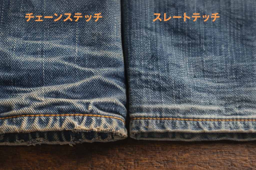 チェーンステッチの色落ちの表情