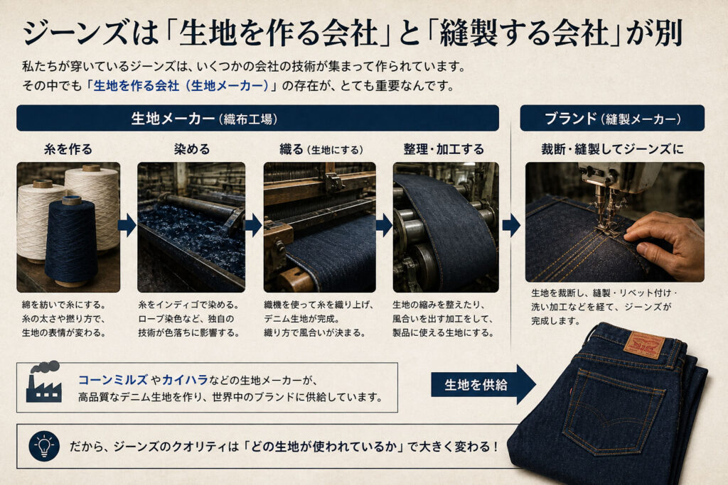 ジーンズは「生地を作る会社」と「縫製する会社」が別